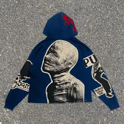 Y2K Hoodie Trend Punk Mummy Print Oversized Hoodie Men and Women New Fashion Loose Harajuku Hip Hop Streetwear Gothic Sweatshirt Street King Limited