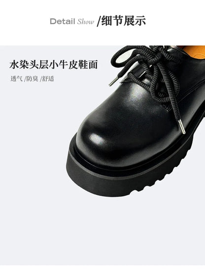 Men High Quality Genuine Leather Streetwear Fashion Casual Hip Hop Derby Shoes Cow Leather Rubber Foam Sole High Heels Shoes Street King Limited