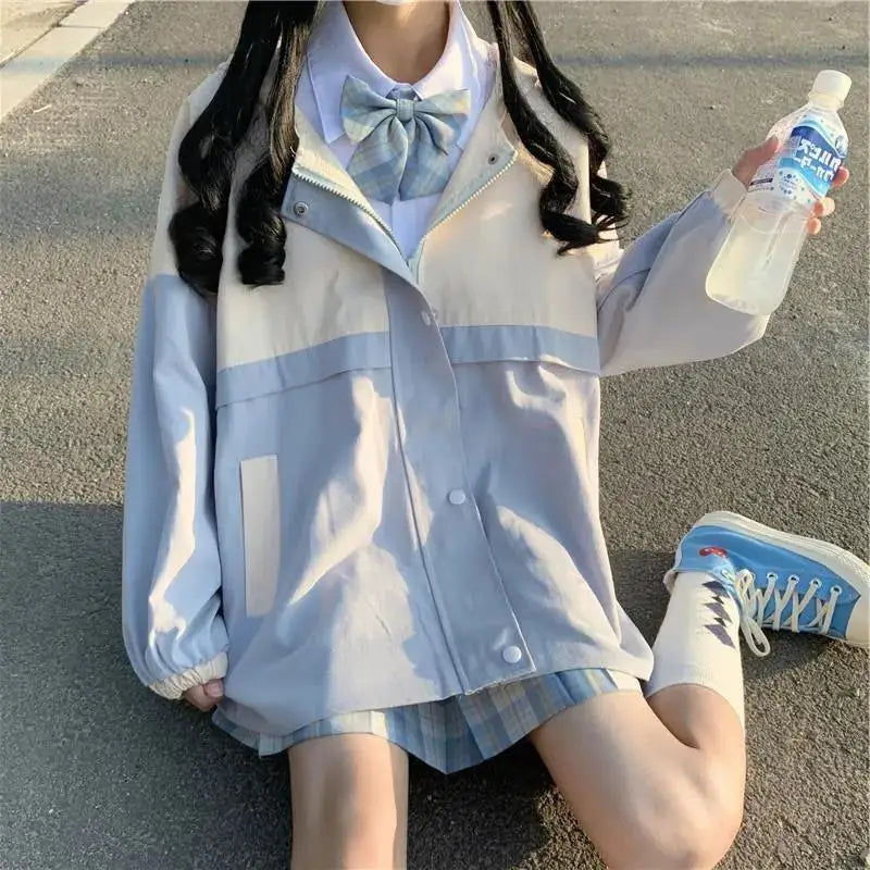 s 3xl basic jackets women patchwork design all match preppy style casual outerwear with hat daily harajuku streetwear clothing unique default style 4645
