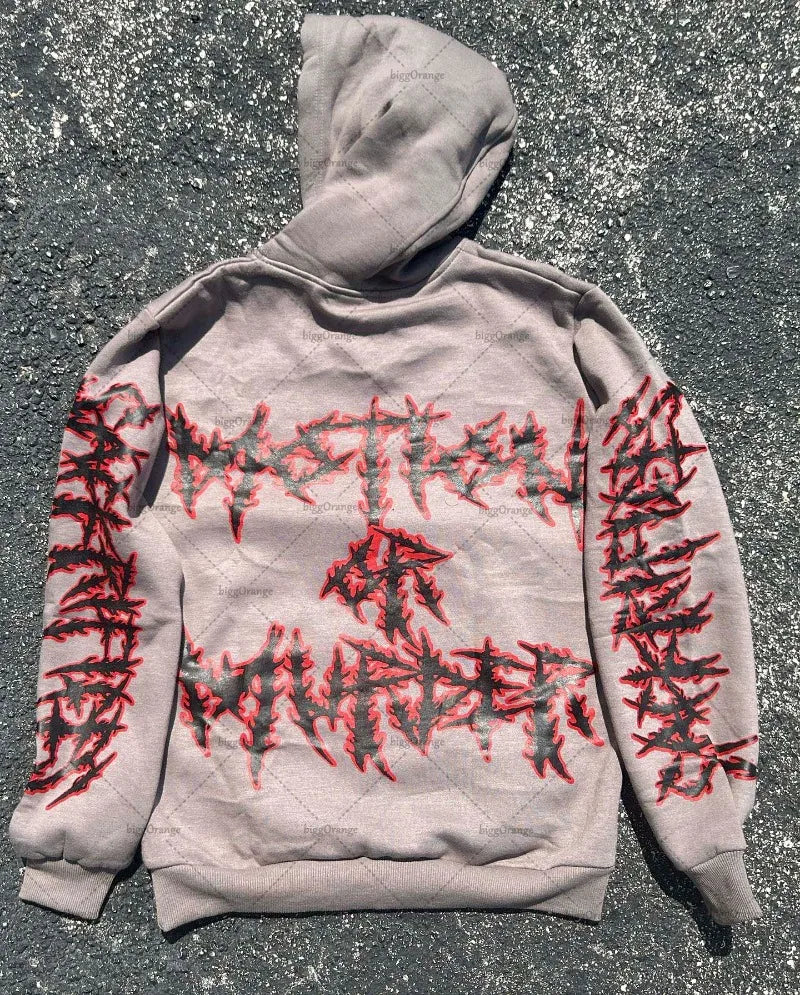 2023 New American Gothic Letter Print Oversized Hoodie Men's Y2K Retro Street Hip-Hop Loose Long-Sleeved Sweatshirt Men's Street King Limited