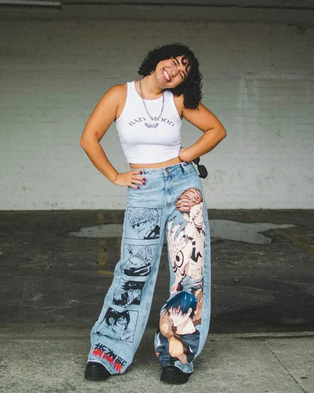 harajuku high street y2k baggy jeans punk popular print wide leg denim pants jeans streetwear trouser men clothing unique jeans style 1991