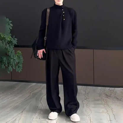 Mens Sweater Button Layered Design Knit Sweater Autumn Daily Casual Loose Comfortable Versatile Long-Sleeved Top Men'S Clothing Street King Limited