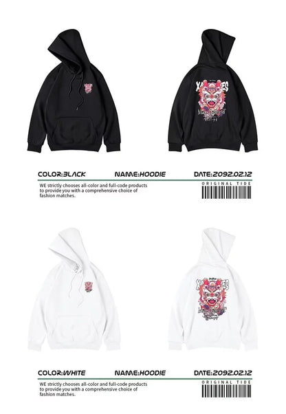New Lion Dance Graphic Hoodies For Men Y2K Streetwear Fleece Hooded Sweatshirts Hip Hop Fashion Oversized Pullover Hoody Clothes Street King Limited