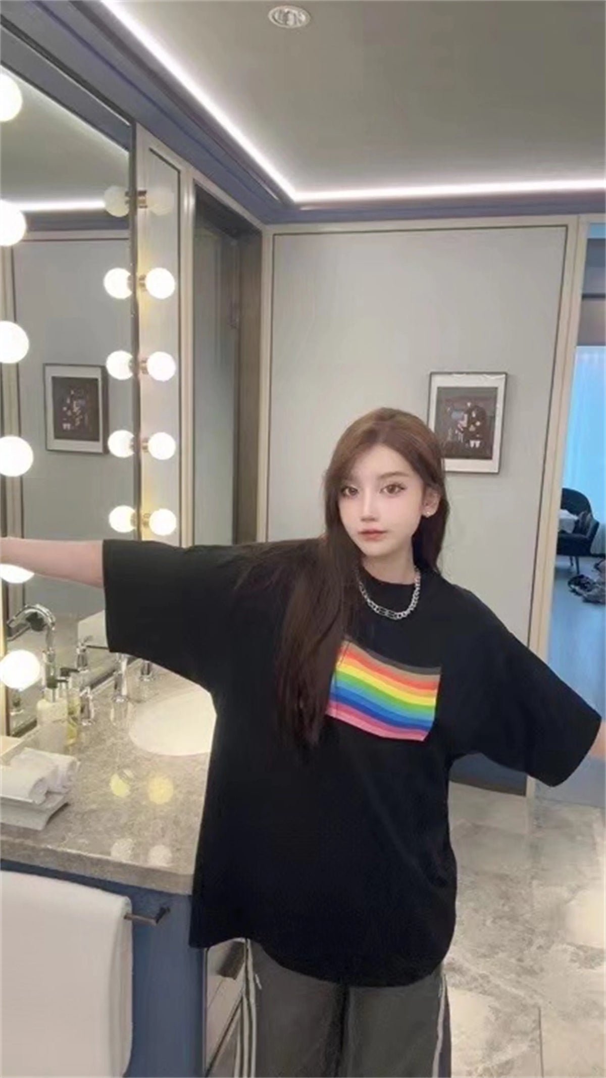24SS BALCG style rainbow flag logo printed reverse sewn pure cotton Oversized loose short sleeved T-shirt Tops For Summer Street King Limited
