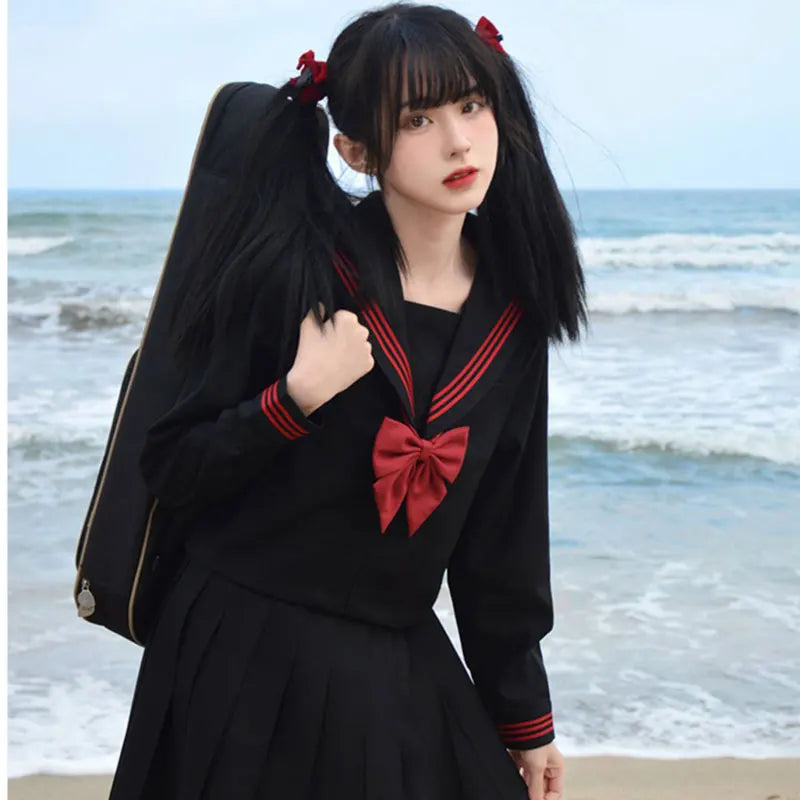 Navy Sailor Outfit Japanese Style School Uniform Skirt Girls JK Uniforms Student Sailor Dress Korean Student Seifuku COS Costume Street King Limited