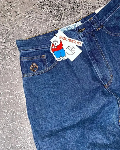 hip hop streetwear big boy jeans y2k embroidery pattern retro blue baggy jeans pants men women fashion pants clothing unique jeans style 1356