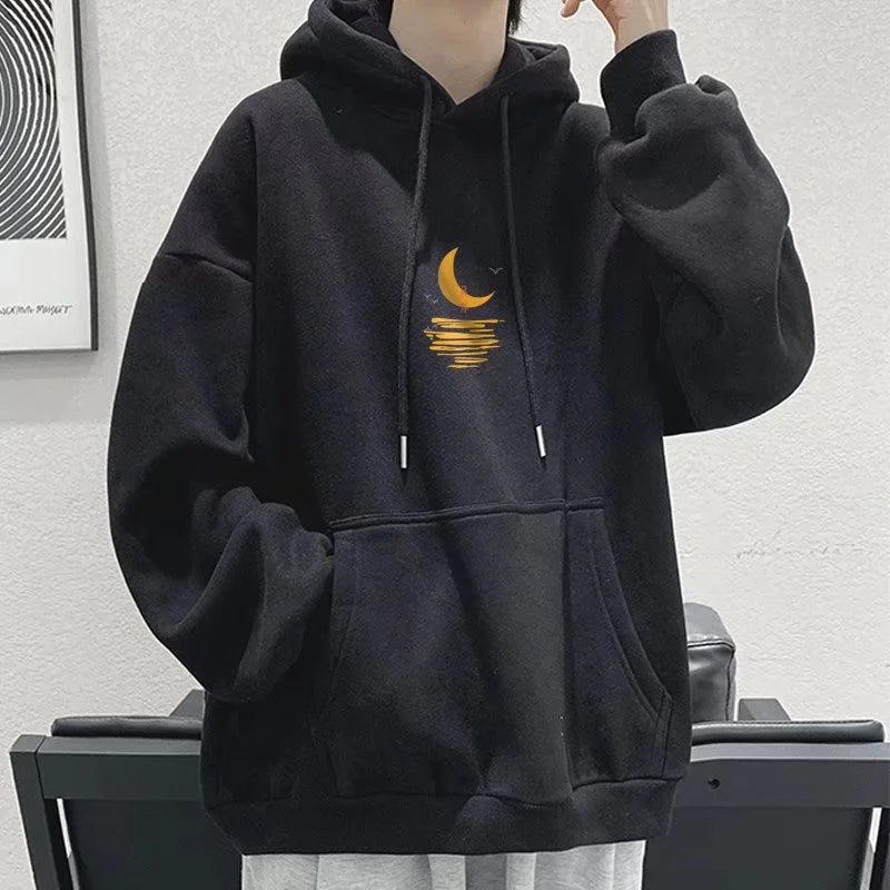 Cartoon Moon Graphic Hoodies Men Casual Hip Hop Streetwear Fleece Hooded Sweatshirt Autumn Y2K Vintage Pullover Hoody Hombre Street King Limited