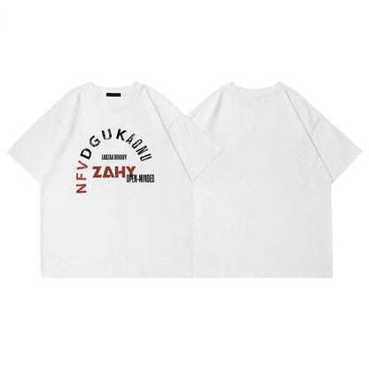 Trendy Korean Style Personalized Ins Creative Letter Printed T-shirt Summer Men's Y2K Street Casual Half-sleeved Round Neck Top Street King Limited