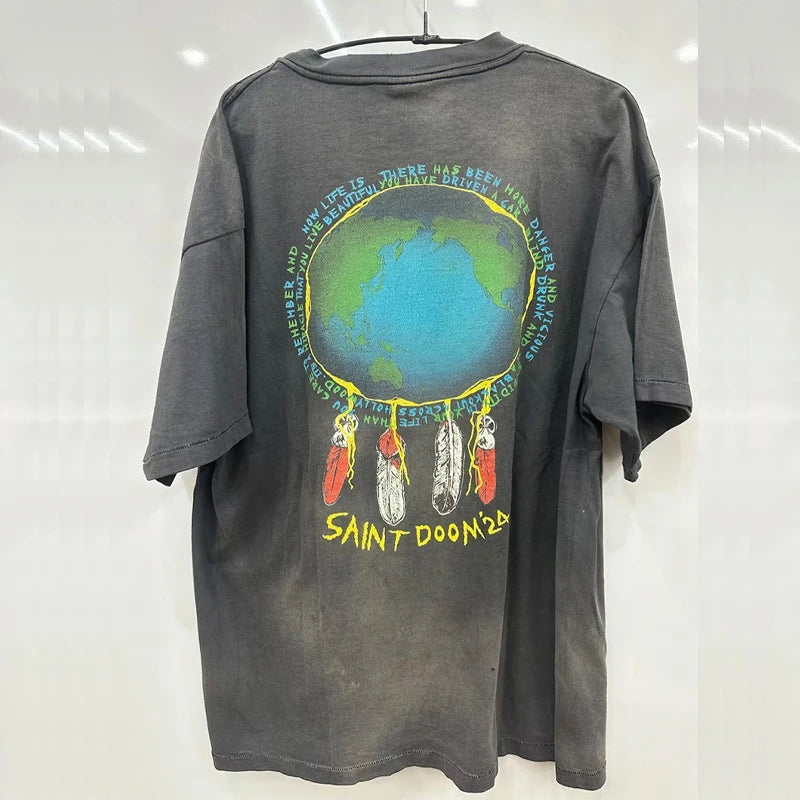 SAINT Short Sleeve Top Tees Men Woman Best Quality Space Exploration Cartoon Photo O-Neck Versatile T Shirt Street King Limited