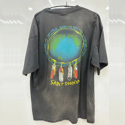 SAINT Short Sleeve Top Tees Men Woman Best Quality Space Exploration Cartoon Photo O-Neck Versatile T Shirt Street King Limited