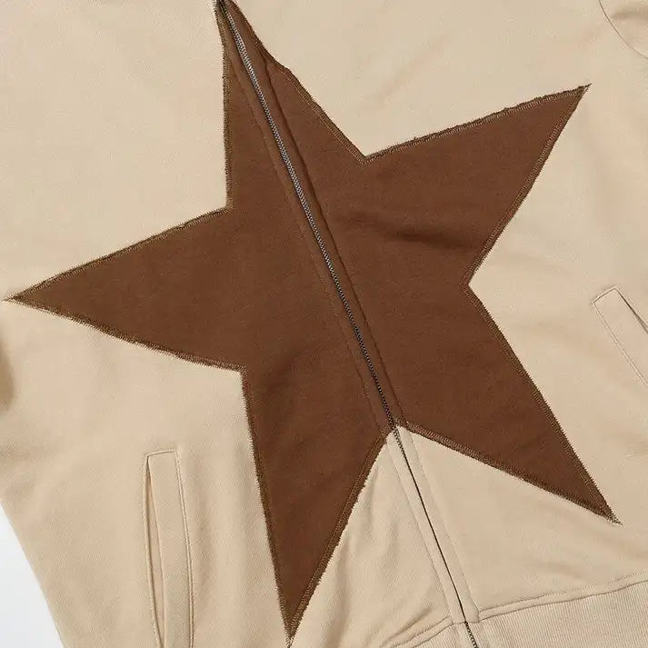 American Zip Up Hoodie Jacket Y2K Grunge Vintage Star Patch Punk Gothic Loose Hooded Sweatshirt Coat Harajuku Cotton Streetwear Street King Limited