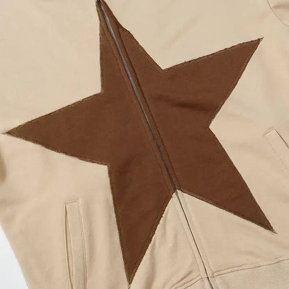 American Zip Up Hoodie Jacket Y2K Grunge Vintage Star Patch Punk Gothic Loose Hooded Sweatshirt Coat Harajuku Cotton Streetwear Street King Limited