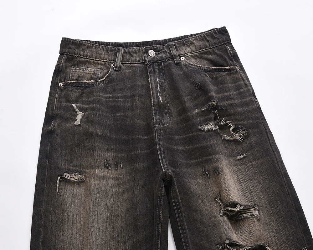 streetwear frayed hole distreesed ripped baggy jeans for men and women pantalones hombre y2k casual denim trousers oversized unique jeans style 5828