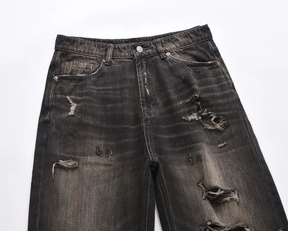 streetwear frayed hole distreesed ripped baggy jeans for men and women pantalones hombre y2k casual denim trousers oversized unique jeans style 5828