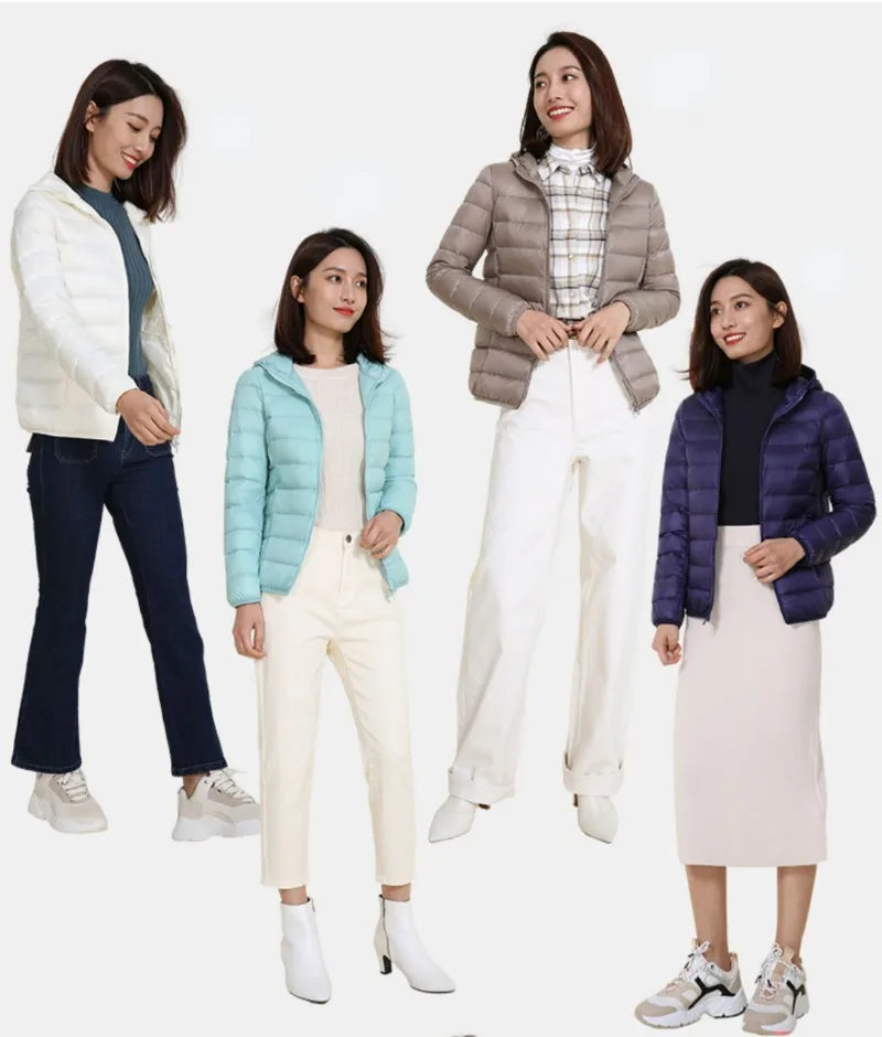 plus size thin light down jacket women 2023 autumn winter slim short hooded warm white duck down coat women outerwear streetwear unique shorts style 4238