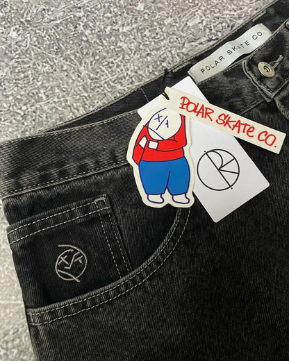 big boy embroidery graphic pants retro hiphop cartoon streetwear denim shorts y2k baggy jorts harajuku gym basketball shorts men stacked flare jeans