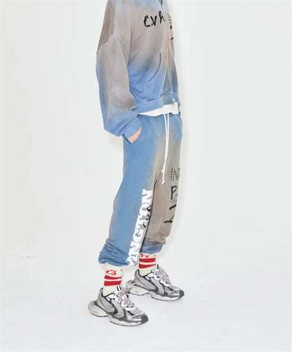 24ss rrr123 gymno high street heavyweight best quality cotton gradient washed distressed drawstring casual sport pants leggins clean everyday pants