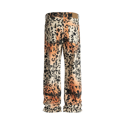 Vintage Leopard Patchwork Straight Baggy Jeans Pants Mens Streetwear Pockets Casual Unisex Denim Trousers Loose Cargo Pants Street King Limited