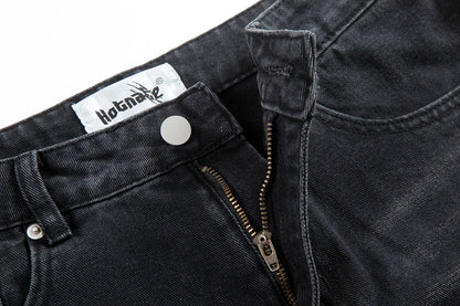 Feet Ink Painted Washed Black Jeans for Men Straight Retro Baggy Casual Cargo Pants Pantalones Hombre Oversized Denim Trousers Street King Limited