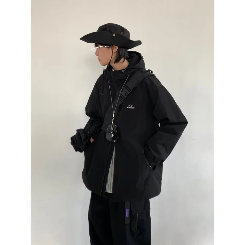 outdoor sports charging jacket mens 2024 spring japanese casual waterproof hooded trench coat multi pocket hiking windbreaker unique default style 2410
