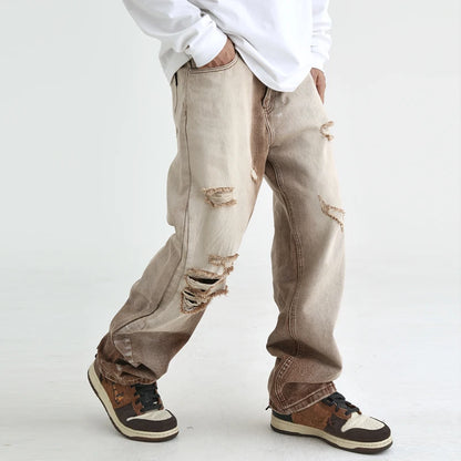 fashion denim jeans mens destoryed holes zipper straight jeans hip hop streetwear spring summer casual joggers jeans men pants casual joggers
