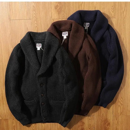 autumn and winter thicken cardigan sweater jackets for men classic british style retro green fruit collar coat streetwear unique default style 353