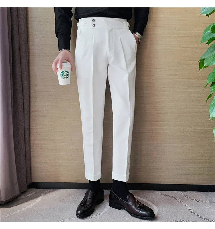 2024 High Quality Business Casual Draped High-waist Trousers Men Solid Color Formal Pants Male Formal Office Social Suit Pants Street King Limited