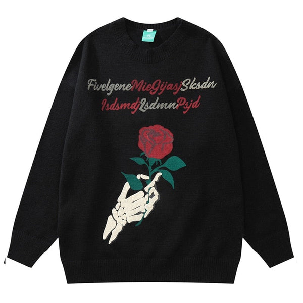 "Long Rose" Unisex Men Women Streetwear Graphic Sweater Daulet Apparel