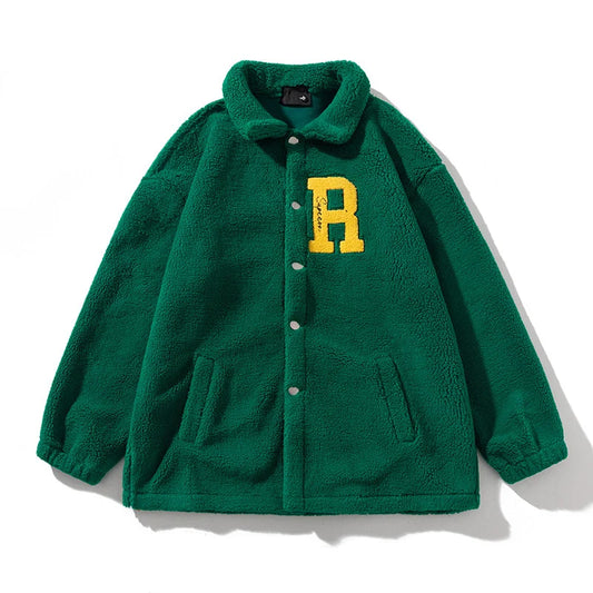 winter lamb fleece jacket coat for men fashion thickened warm letter embroidery jacket couple hip hop fuzzy cardigan outwear unique default style 6106