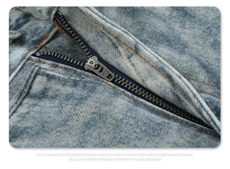 2024 autumn and winter new stitching ripped jeans Street King Limited