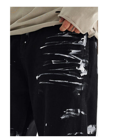fashion graffiti printed denim jeans mens unisex casual zipper straight jeans streetwear hip hop loose black jean pants joggers unique joggers style 3274