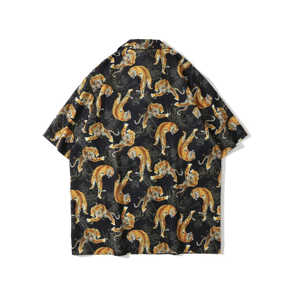 Dark Icon Tiger Print Street Fashion Men's Shirt 2021 Summer Polo Shirt Thin Material Hawaiian Shirt Male Blouse Street King Limited