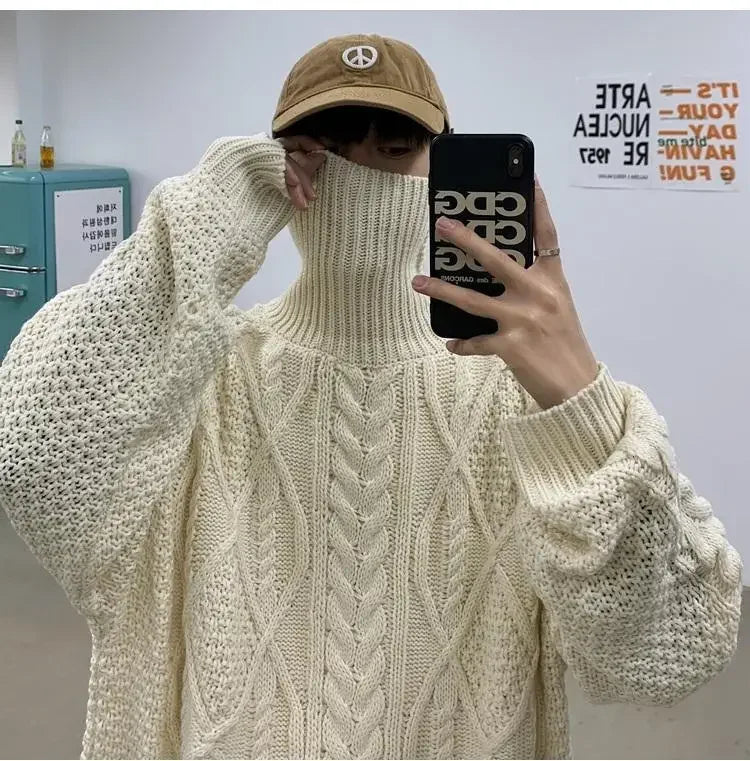 Retro turtleneck sweater for men in autumn and winter loose and versatile high street sweater trendy brand ins casual jacket top Street King Limited