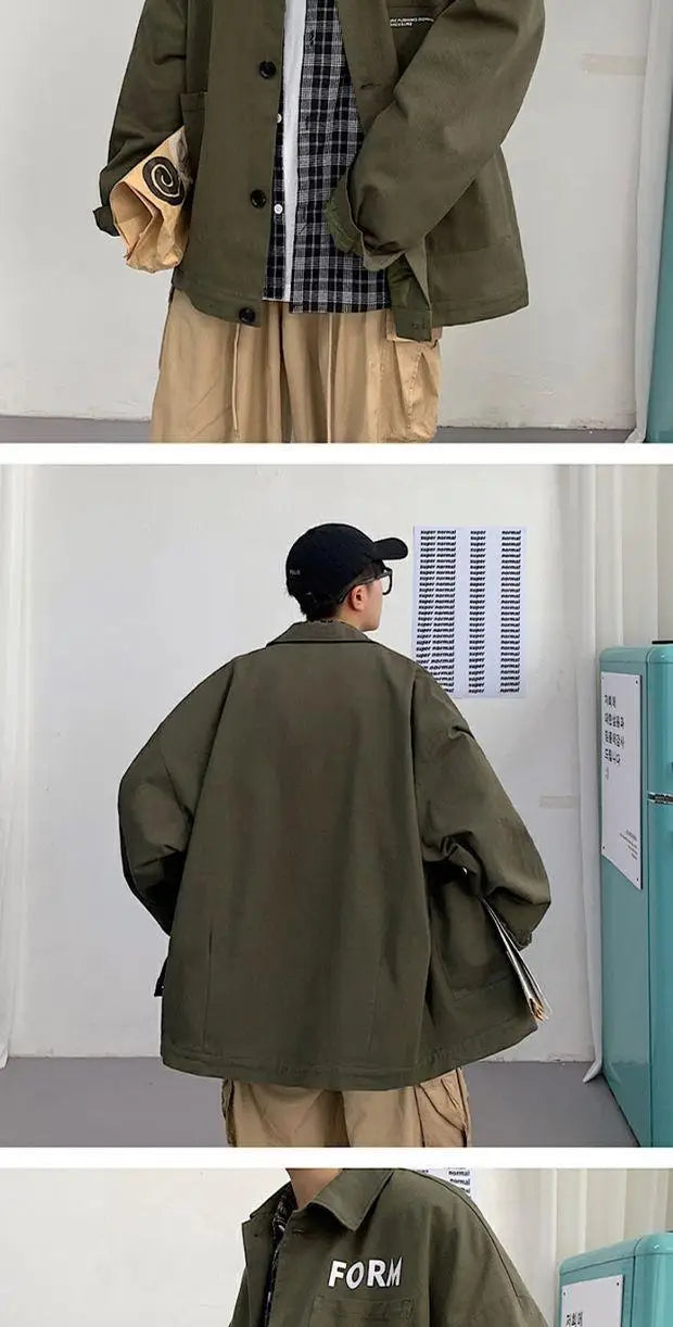 retro japanese workwear vintage style jacket mens spring and autumn korean version trendy handsome loose handsome jacket tops unique default style 4923