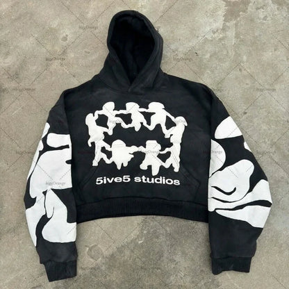 Retro Gothic Trend Letter Pattern Printed Oversized Hoodie Men's Fashion Loose Versatile Pocket Pullover Sweatshirt Women Street King Limited