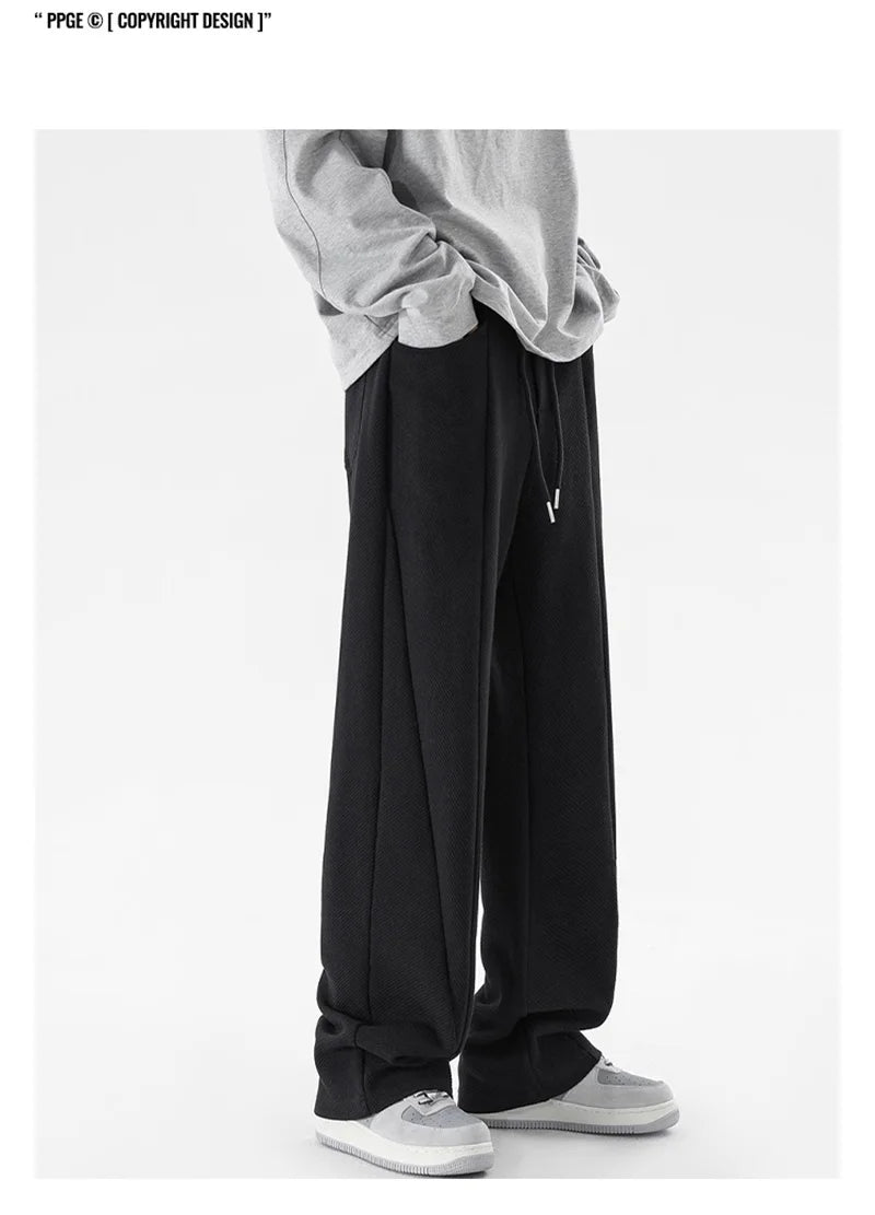 winter mens gray thickened straight leg sweatpants 2025 high street baggy drape pants korean fashion y2k casual trousers unique joggers style 146