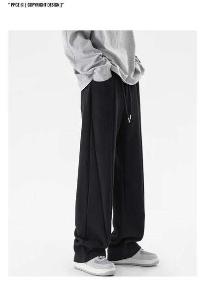 winter mens gray thickened straight leg sweatpants 2025 high street baggy drape pants korean fashion y2k casual trousers unique joggers style 146