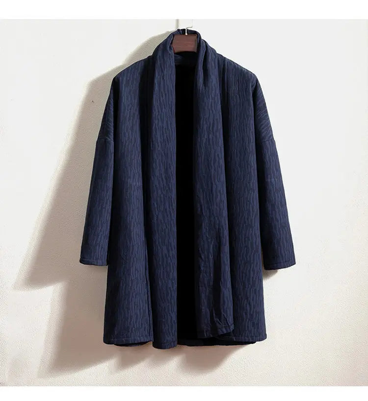 men autumn winter thick fleece liner loose casual punk gothic long cardigan trench coat streetwear kimono robe jacket outerwear unique default style 1017