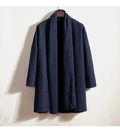 men autumn winter thick fleece liner loose casual punk gothic long cardigan trench coat streetwear kimono robe jacket outerwear unique default style 1017