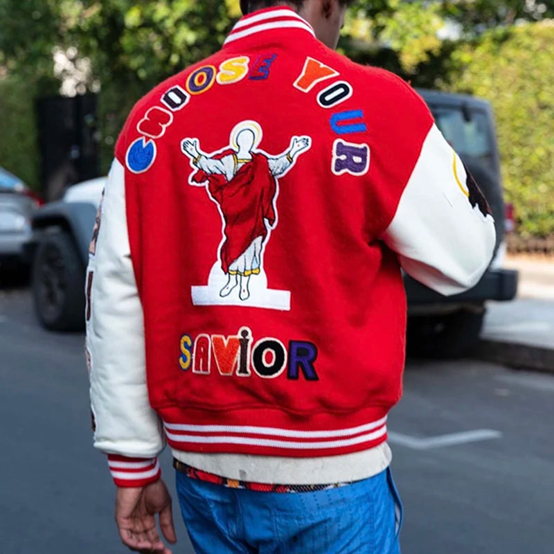 high street color block graffiti embroidery baseball jacket mens leather sleeve woolen patchwork stand oversized winter coats unique default style 928