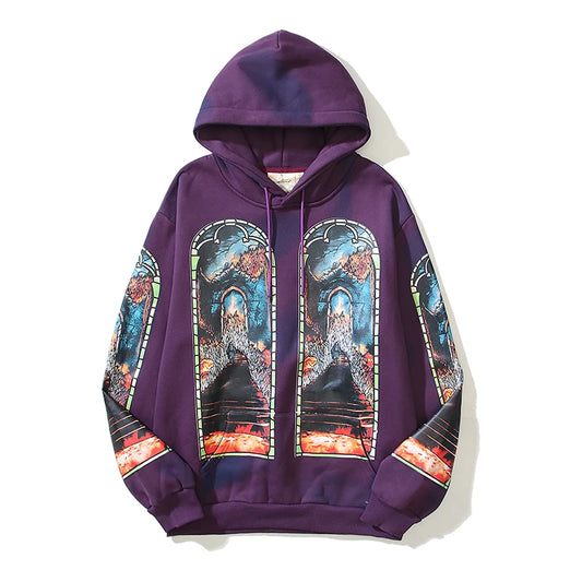 High Street Oil Painted Pullover Fleece Hooded Hoodies for Men and Women Cotton Ropa Hombre Loose Sweatshirts Baggy Sudadera Street King Limited