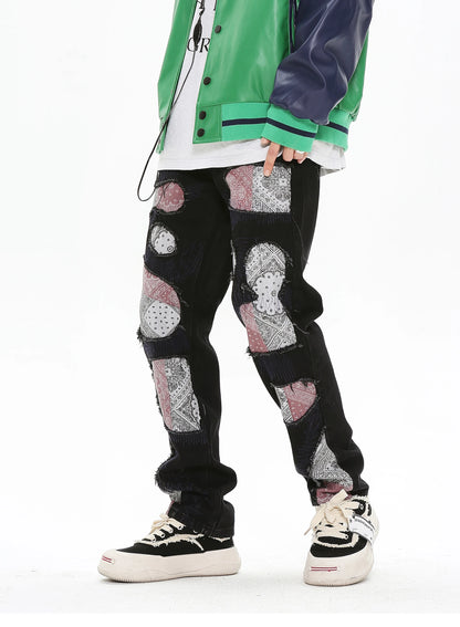 patchwork harajuku denim jeans mens zipper jeans hip hop fashion streetwear new casual straight joggers pants jeans for men unique joggers style 1455
