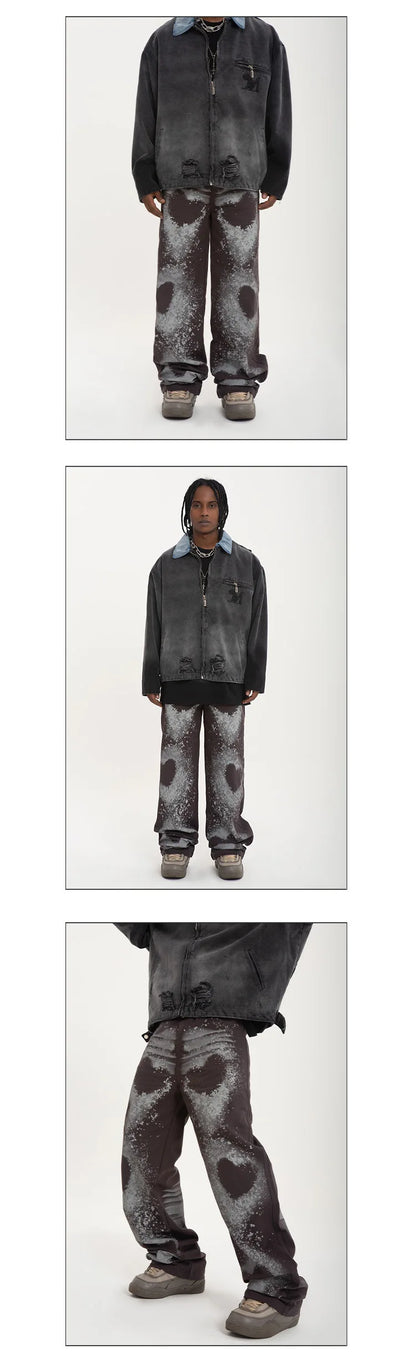 fashion loose streetwear denim pants unisex casual graffiti print wide legs jean pants hip hop trousers joggers mens baggy jeans unique joggers style 1886