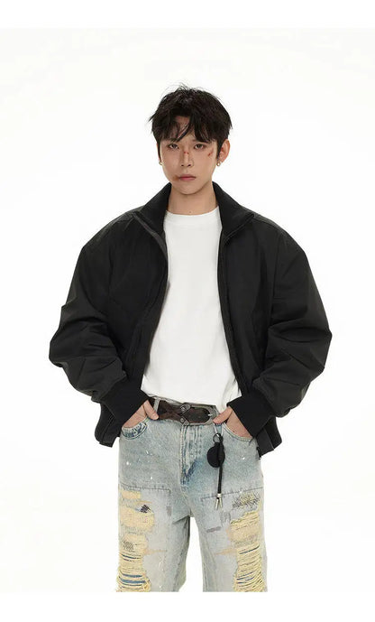 short design stand collar bomber jacket men korean streetwear fashion loose casual vintage bomber jacket coat cityboy outerwear unique shorts style 537