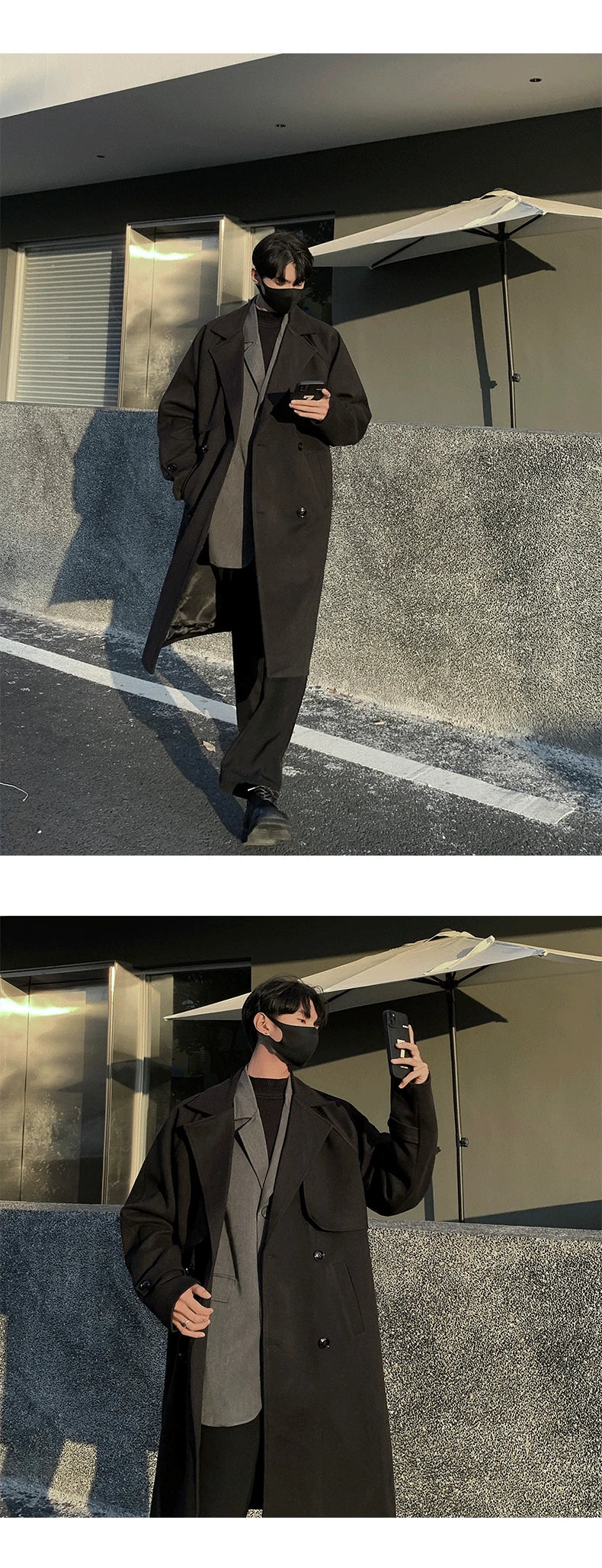 Men's Autumn Winter Mid Length Woolen Coat New Korean Tide Black Thickned Overcoat Long Sleeve Double-breasted Jackets Street King Limited
