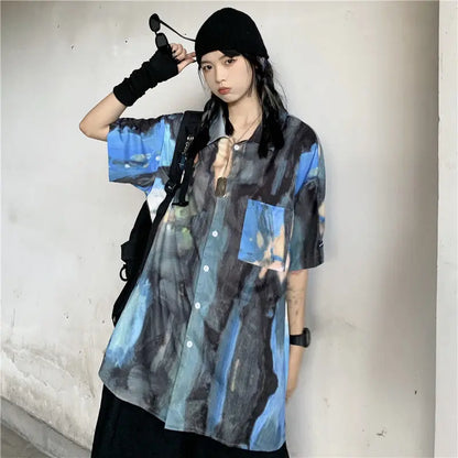 Korean style shirts for men and women 2024 new summer design niche retro tie-dye shirts loose short-sleeved tops trendy y2k tops Street King Limited