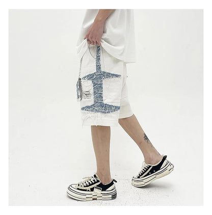 Mens High Street Denim Jean Shorts Casual Loose Destroyed Ripped Holes Loose Shorts Patchwork Hip Hop Streetwear Short Joggers Street King Limited