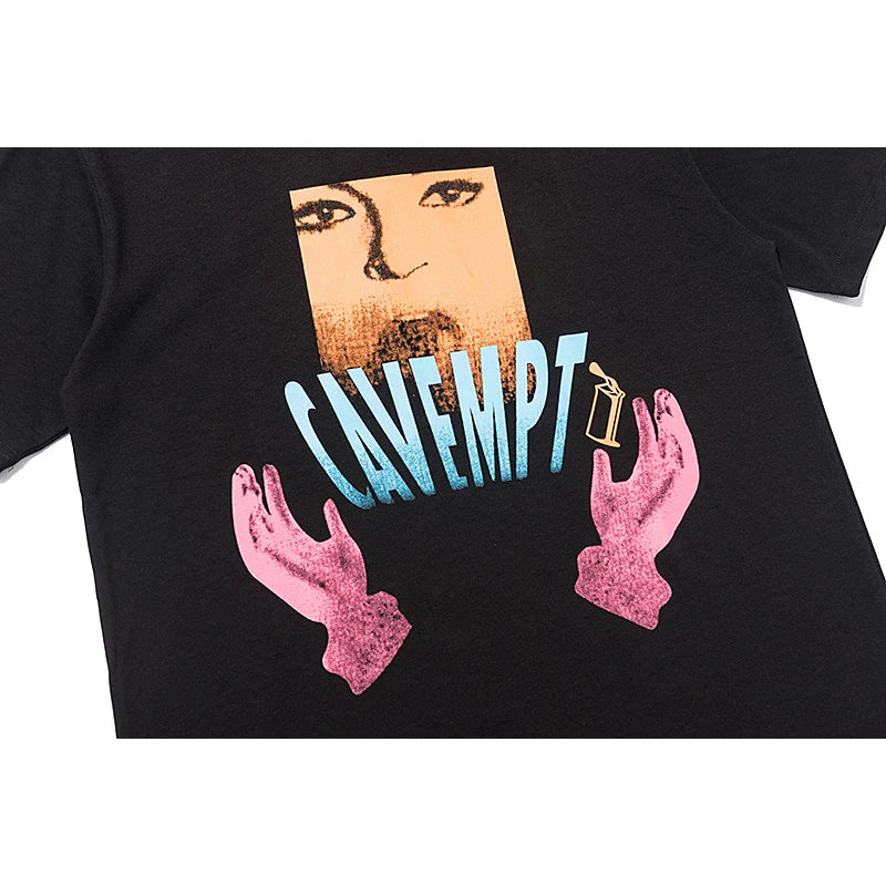 C.E T-shirts Men Woman Good Quality Cotton Casual Loose Vintage Abstract Face Printing Summer O-Neck CAVEMPT Top Tee Street King Limited