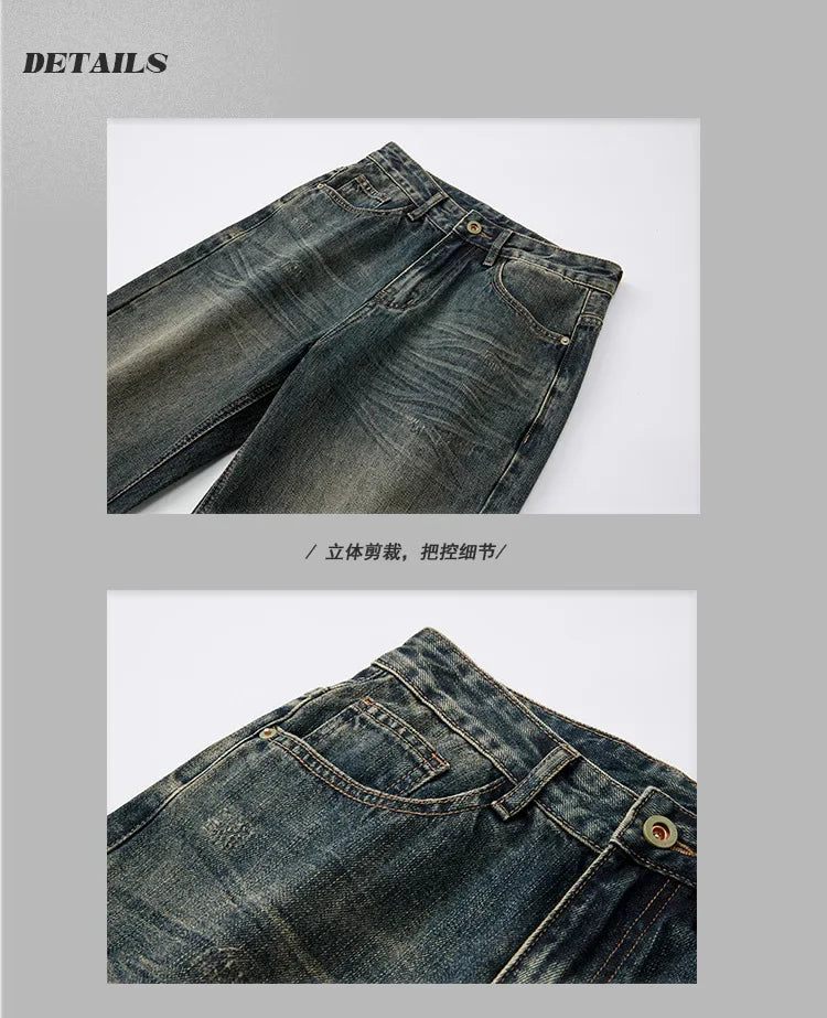 mens streetwear fashion loose casual plus size straight wide leg denim baggy jeans pants boyfriend jeans trousers unique jeans style 2810