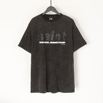 Saint T-shirt Summer Men Woman High Quality Street Hip Hop Chaopai Lovers Loose Casual O-Neck Wash Top Tees Street King Limited